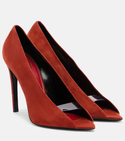 Valentino Garavani Valentino Open Toe 105 Suede Pump In Orange