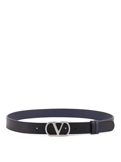 Valentino Garavani Reversible Belt In Vlogo Leather In Black