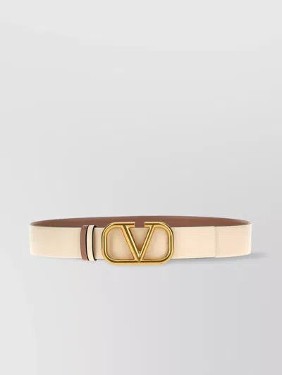 Valentino Garavani 30 Reversible V Logo Belt In Light Ivory & Rose Cannelle