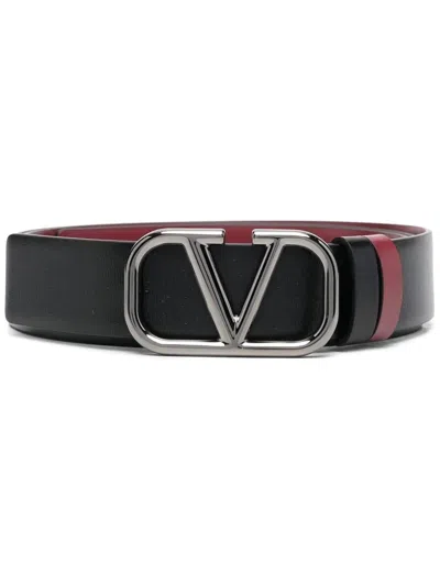Valentino Garavani Reversible Leather Signature Belt In Black