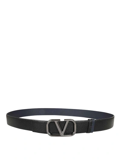 Valentino Garavani Reversible Buckle Belt H40 Vlogo Signature In Dark Blue
