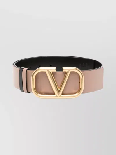 Valentino Garavani Reversible Calf Leather Belt With Gold-tone Buckle In Neutral