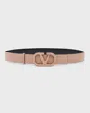 Valentino Reversible Embellished Vlogo Signature Leather Belt, 40mm In Brown