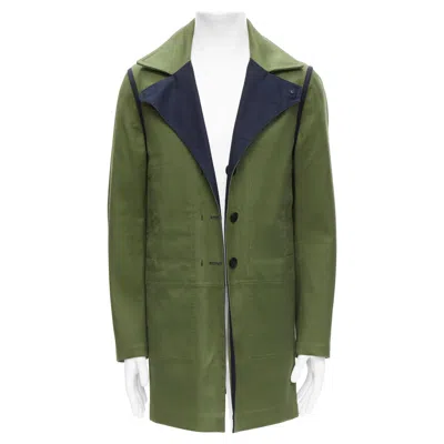 Pre-owned Valentino Reversible Green Navy Cotton Poplin Oversized Collar Mid Coat Eu48 M
