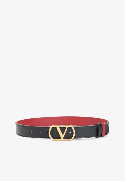 Valentino Garavani Reversible Leather Belt In Black