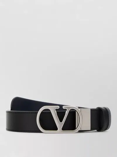 Valentino Garavani Reversible Leather Belt Logo Metal Buckle In Black