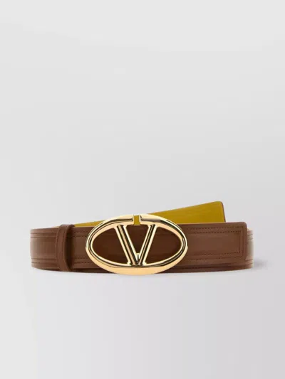 Valentino Garavani Reversible Leather Belt Smooth Texture In Brown