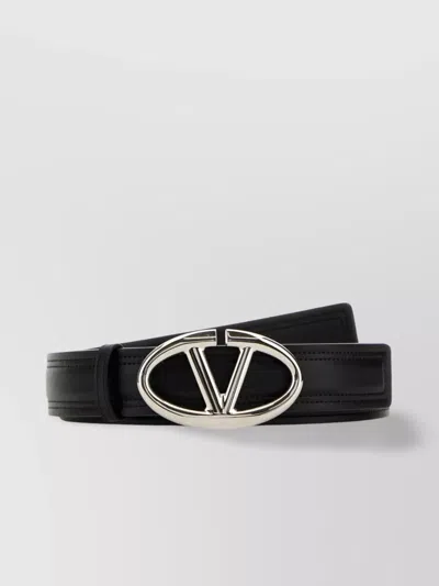 Valentino Garavani Reversible Leather Belt With Metal Oval Buckle In Black