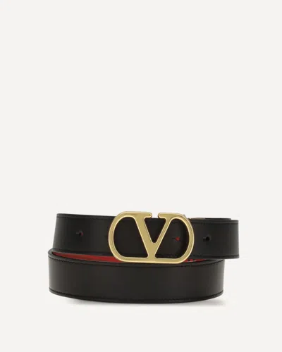 Valentino Garavani Reversible Leather Belt With The Vlogo Signature In Black