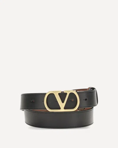 Valentino Garavani Reversible Leather Belt With The Vlogo Signature In Black