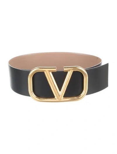 Pre-owned Valentino Garavani Reversible Logo Wide Waist Belt In Black