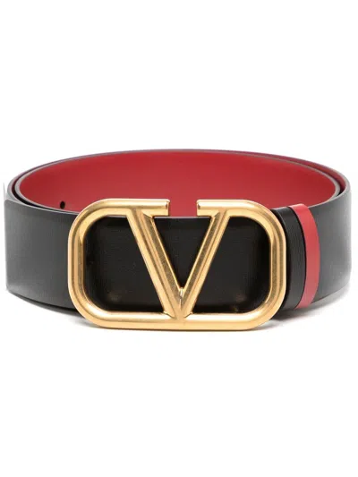 Valentino Garavani Reversible Men's Leather Belt In Black