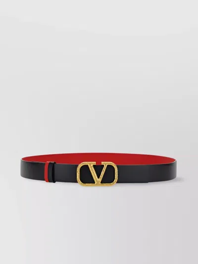 Valentino Garavani Reversible Smooth Leather Belt With Gold-tone Hardware In Black
