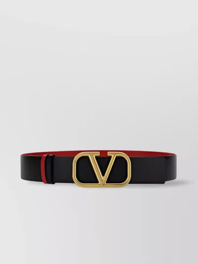 Valentino Garavani Reversible Smooth Leather Belt With Metal Hardware In Black