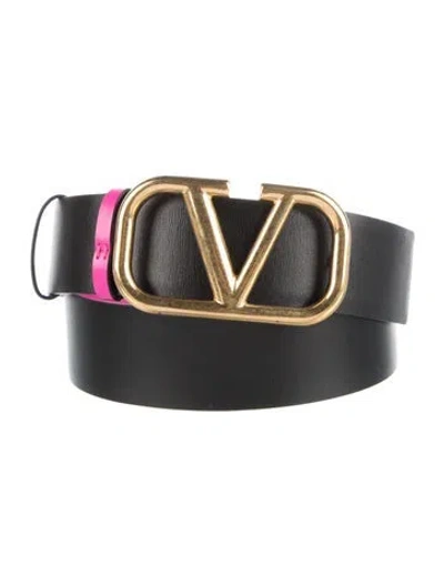 Pre-owned Valentino Garavani Reversible Vlogo Belt In Black/pink