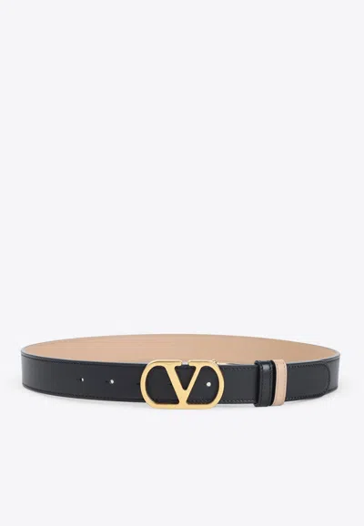Valentino Garavani Reversible Vlogo Leather Belt In Black