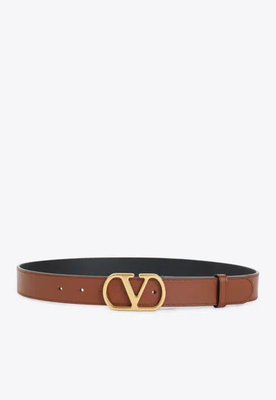 Valentino Garavani Reversible Vlogo Leather Belt In Brown