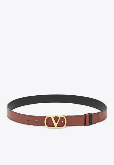 Valentino Garavani Brown Leather Vlogo Signature Reversible Belt