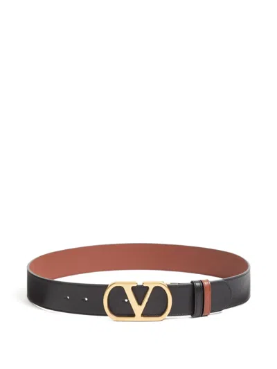 Valentino Garavani Reversible Vlogo Signature Belt In Glossy Calfskin 40mm In Black