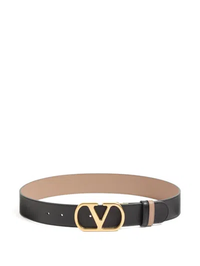 Valentino Garavani Reversible Vlogo Signature Belt In Glossy Calfskin 40mm In Black