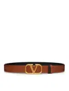 Valentino Reversible Vlogo Signature Belt In Polished Calfskin 30 Mm In Brown