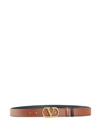 Valentino Garavani Valentino Reversible Vlogo Signature H. 30 Black Calf Leather Belt In Purple