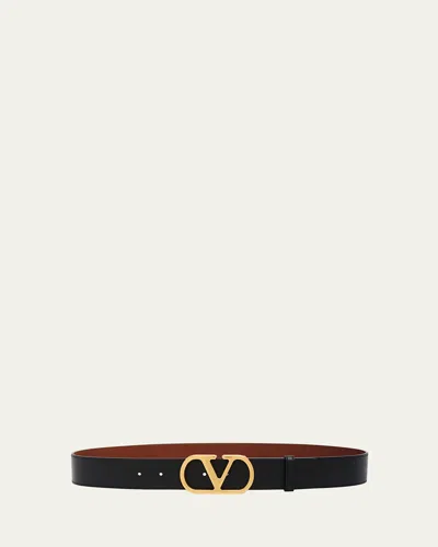 Valentino Garavani Reversible Vlogo Signature Leather Belt, 40mm In Black