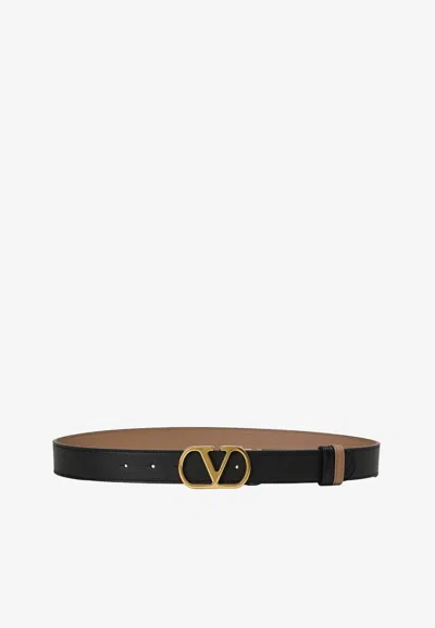 Valentino Garavani Reversible Vlogo Signature Leather Belt In Black