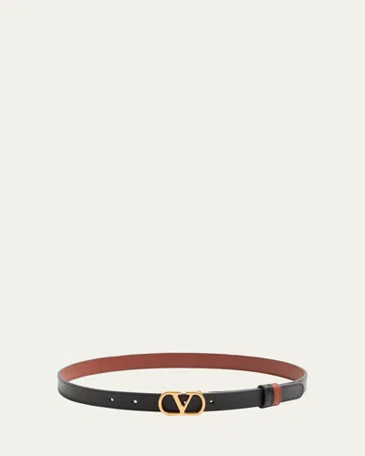 Valentino Garavani Reversible Vlogo Signature Leather Belt In Nero/deep Camel