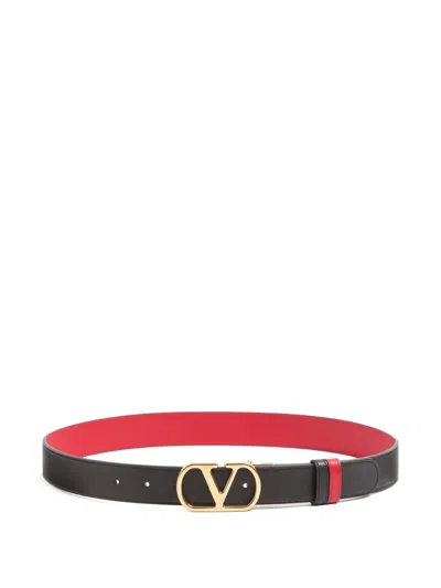 Valentino Garavani Valentino Reversible Vlogo Signature Shiny Calfskin Belt - 30mm / 1.2 In Nerorougpr
