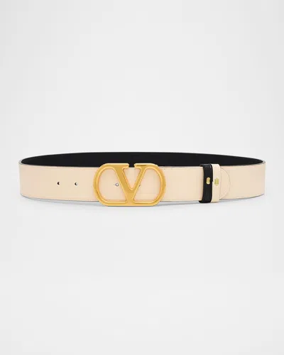Valentino Garavani Reversible Vlogo Signature Signature Leather Belt, 40mm In Neutral