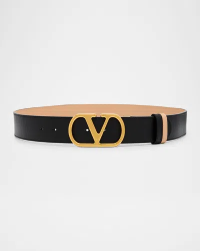 Valentino Garavani Reversible Vlogo Signature Signature Leather Belt, 40mm In Black