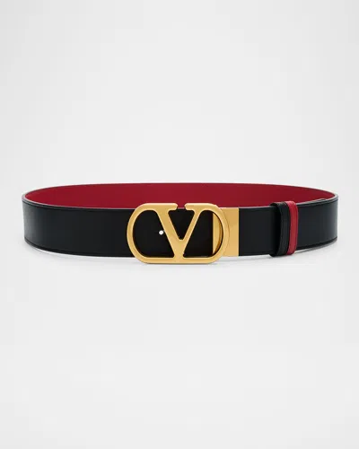 Valentino Garavani Reversible Vlogo Signature Signature Leather Belt, 40mm In Black