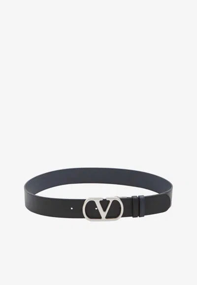 Valentino Garavani Reversible Vlogo-buckle Leather Belt In Black