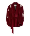 Valentino Rhinestone Beaded Embroidered Casual Jacket In Deep Red