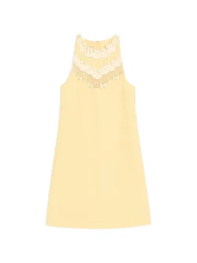 Valentino Rhinestone-embroidered Bow-detail Mini Dress In Yellow