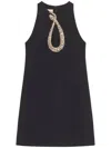 Valentino Garavani Rhinestone Snake Embroidery Crepe Couture Short Dress In Black