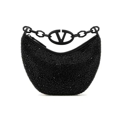 Valentino Garavani Valentino Rhinestones Vlogo Moon Mini Hobo Bag In Black