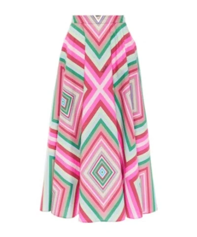 Valentino Rhombus 75 Cotton Poplin Maxi Skirt In Multi