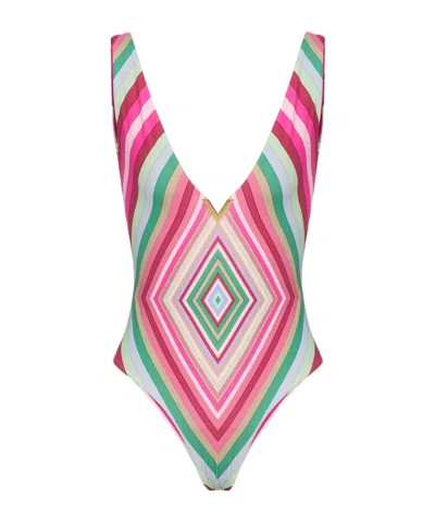 Valentino Rhombus Lycra One-piece Swimsuit 75 In Multi