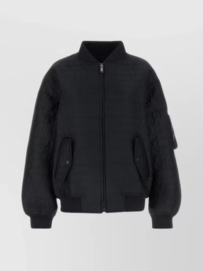 Valentino Ribbed Collar Bomber Jacket In Black