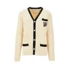 Valentino Ribbed Cotton Cardigan With Vg Embroidery In Neutral