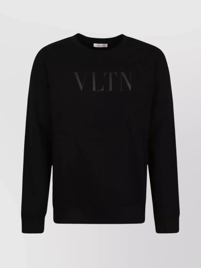 Valentino Ribbed Cotton Crewneck Sweater In Black