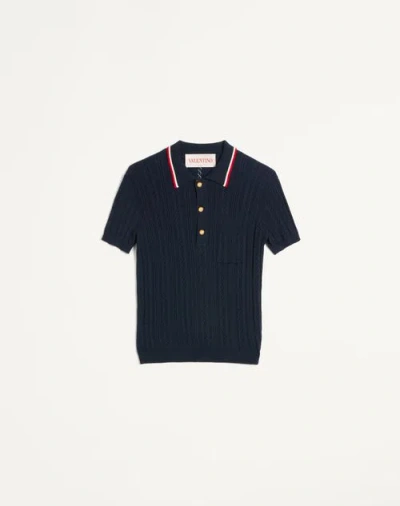 Valentino Cotton Broderie Polo Shirt In Blue