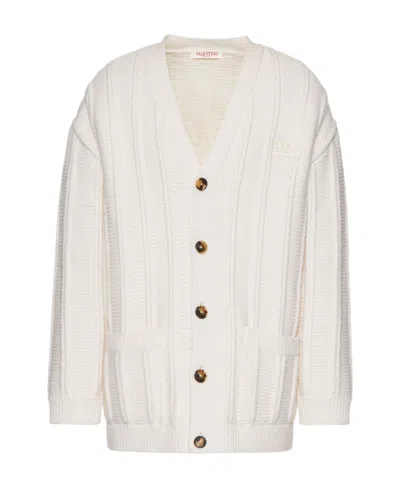 Valentino Ribbed-knit Cardigan In Ivory White