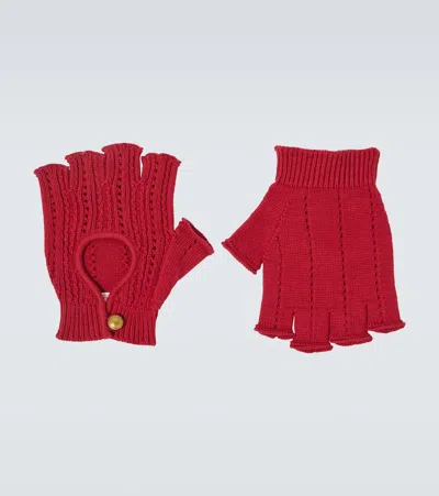Valentino Garavani Ribbed-knit Cotton Fingerless Gloves In Red