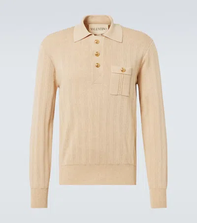 Valentino Ribbed Polo Sweater In Pink
