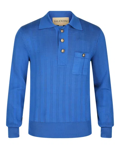 Valentino Ribbed Knit Cotton Polo Sweater In Animal Print