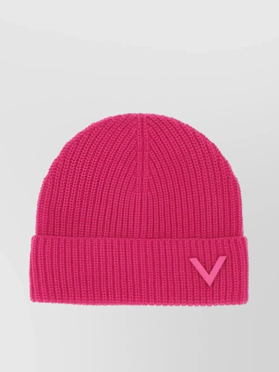 Valentino Garavani Ribbed Knit Cuffed Hat In Pink