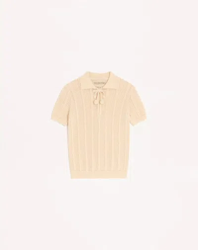 Valentino Ribbed Knit Polo In Cream